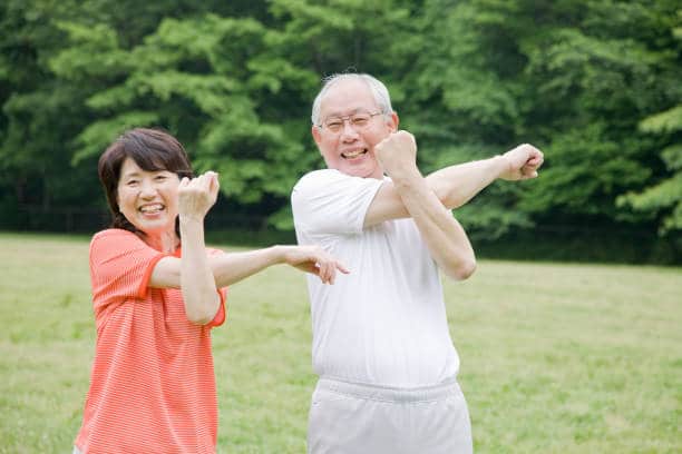 An elderly couple to do these exercises in the Park